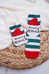 Damskie Skarpetki Świąteczne Z Uszami W Paski Merry X'mas