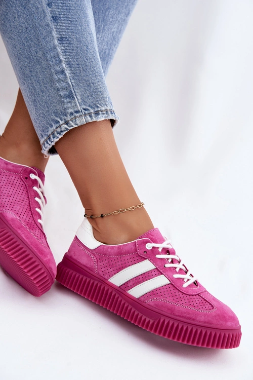 Skórzane Zamszowe Sneakersy Damskie Na Platformie Fuksja Artelle