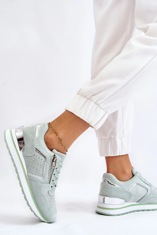 Damskie Buty Sportowe Z Ozdobnym Zamkiem Zielone Adrea