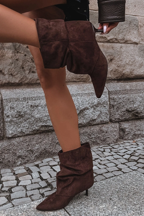 Wsuwane Botki Typu Slouchy Na Obcasie Czekoladowe Loralia
