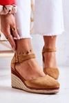 Damskie Espadryle Na Koturnie Brązowe Tamarill