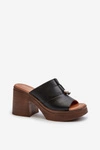 Klapki Damskie Z Eko Skóry Na Platformie I Klocku Czarne Dafira 