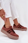 Zazoo N1068S2 Damskie Zamszowe Sneakersy Na Platformie Brązowe