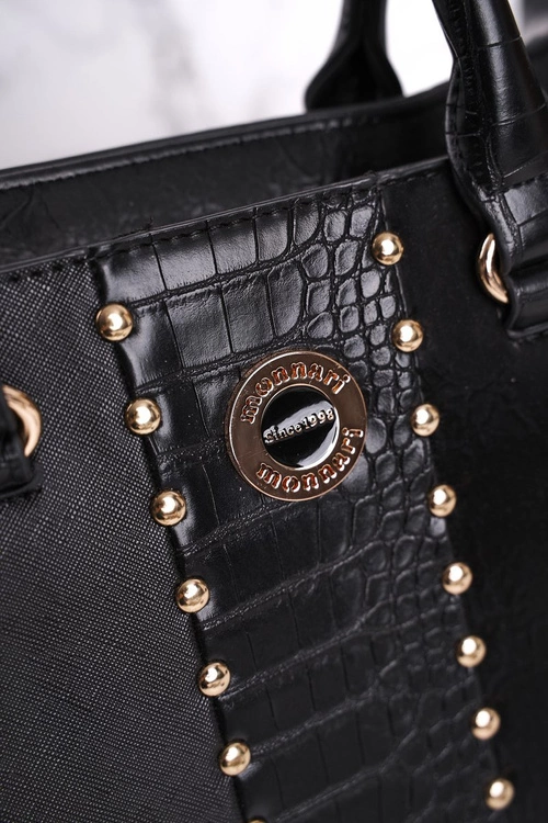 Elegancka Czarna Torebka MONNARI BAG4590-020 Print Zwierzęcy