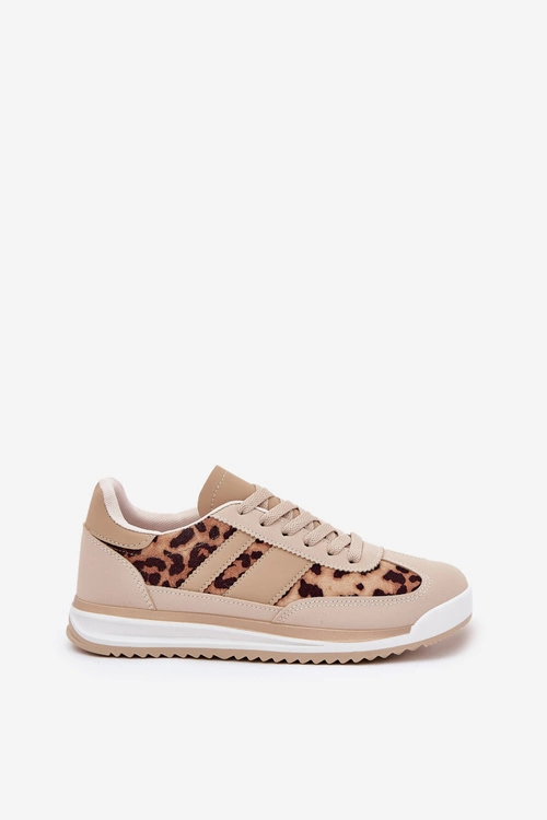 Buty Sportowe Sneakersy Damskie Panterka Beżowo-Brązowe Galabis