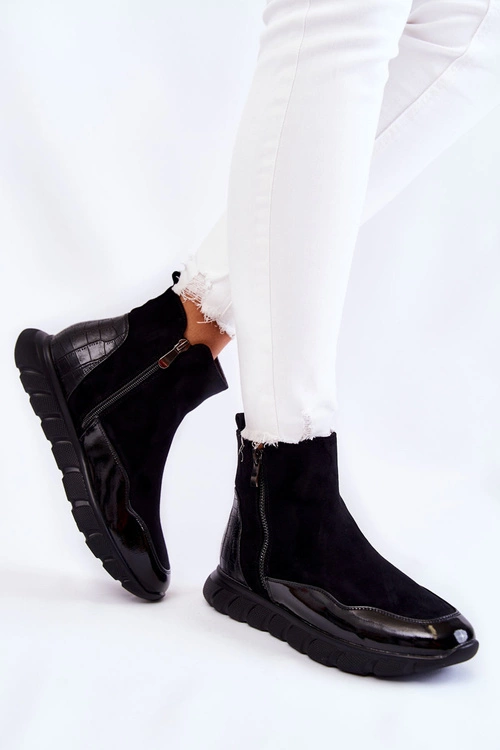 Zamszowe Damskie Botki Sneakersy Vinceza 23-10789 Czarne