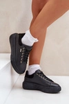 Sneakersy Damskie Na Platformie Eko Skóra Czarne Lelandine