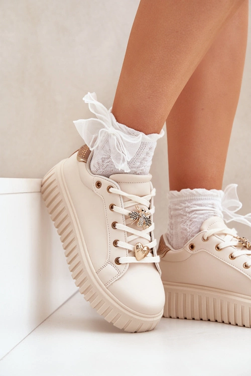 Sneakersy Damskie Z Przypinkami Beżowe Grelesi