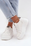 Skórzane Sneakersy Damskie Na Platformie Panterka Vinceza 89144 Białe