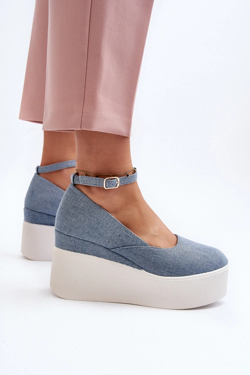 Damskie Jeansowe Espadryle Na Koturnie Niebieskie Malla
