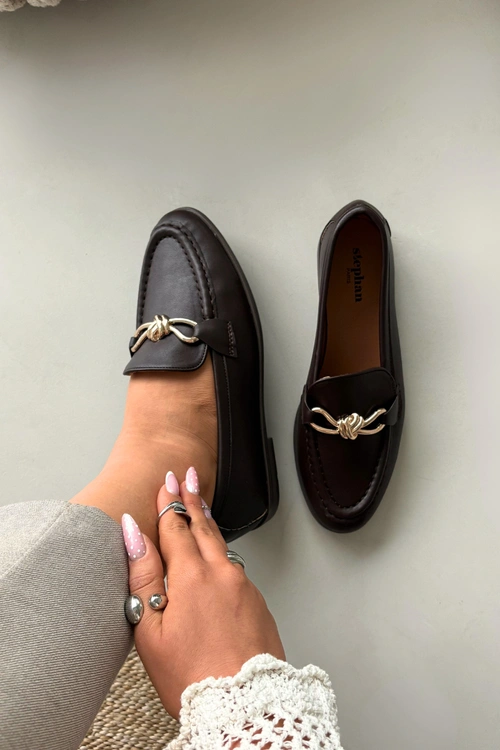 Loafersy Damskie Z Ozdobnym Detalem Czekoladowe Rosynne