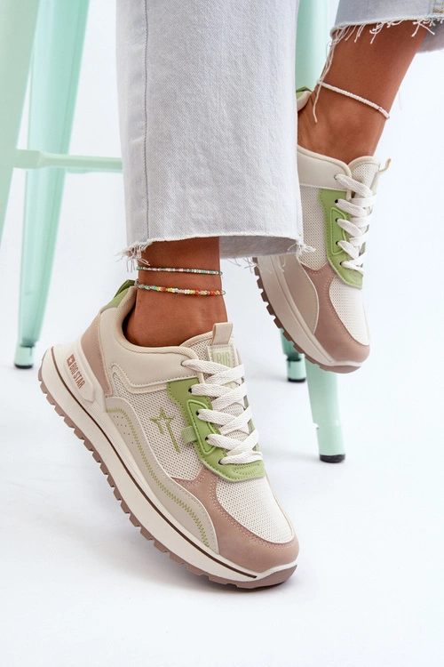 Sneakersy Damskie Big Star NN274A091 Beżowo-Zielone