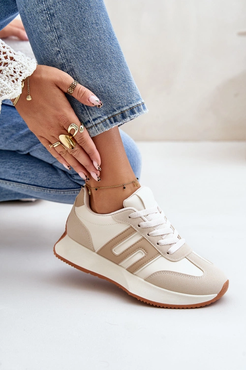 Sneakersy Buty Sportowe Na Platformie Damskie Beżowe Thari