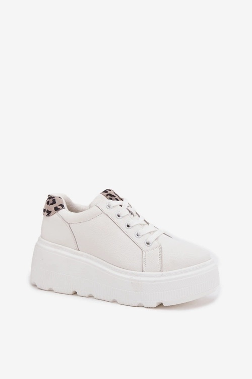 Skórzane Sneakersy Damskie Na Platformie Panterka Vinceza 89144 Białe