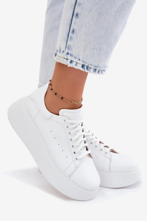 Skórzane Sneakersy Damskie Na Platformie Zazoo N408S2 Białe