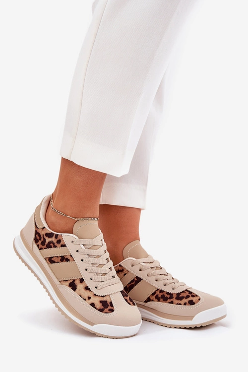Buty Sportowe Sneakersy Damskie Panterka Beżowo-Brązowe Galabis