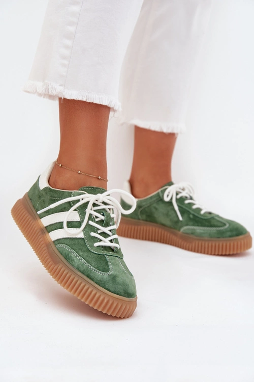 Zamszowe Sneakersy Damskie Na Platformie Zielone Marisae