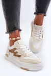 Sneakersy Damskie Na Platformie Z Eko Skóry Beżowe Lynnette 