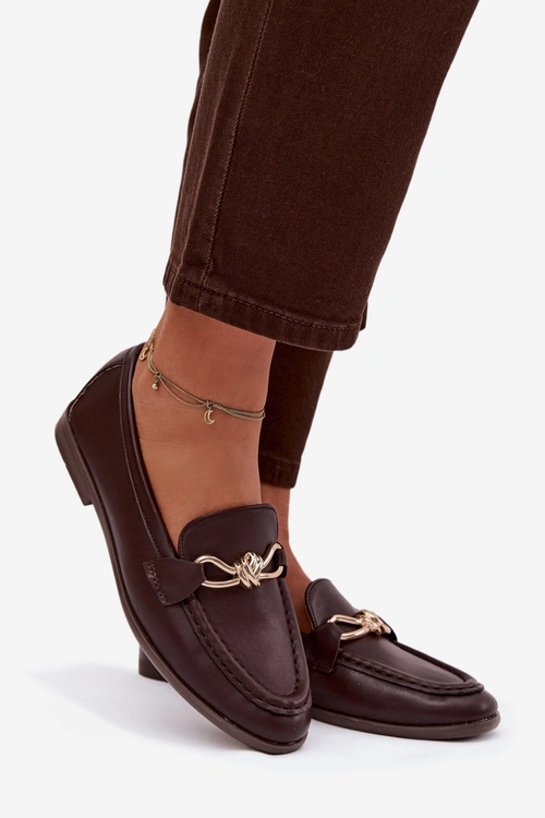 Loafersy Damskie Z Ozdobnym Detalem Czekoladowe Rosynne