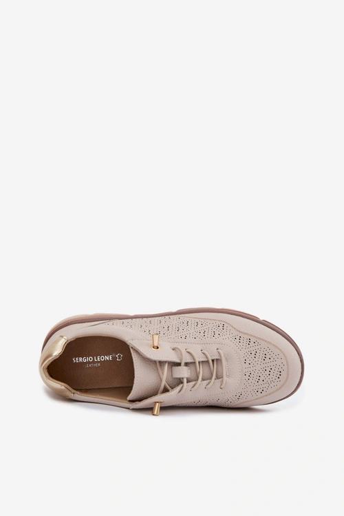 Skórzane Sneakersy Damskie Ażurowe Sergio Leone SP-002 Szare
