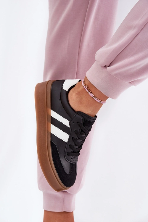 Sneakersy Damskie Na Platformie Z Eko Skóry Czarne Elaraven