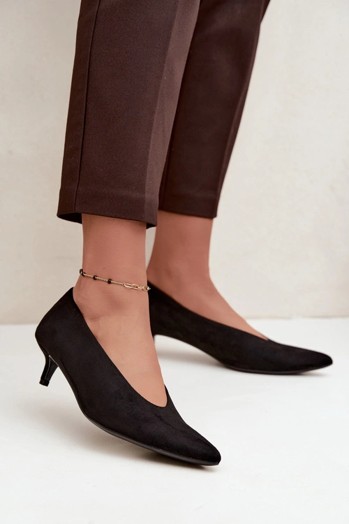 Zamszowe Czółenka Kitten Heel Czarne Nuretta