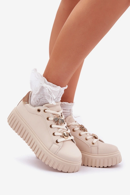 Sneakersy Damskie Z Przypinkami Beżowe Grelesi