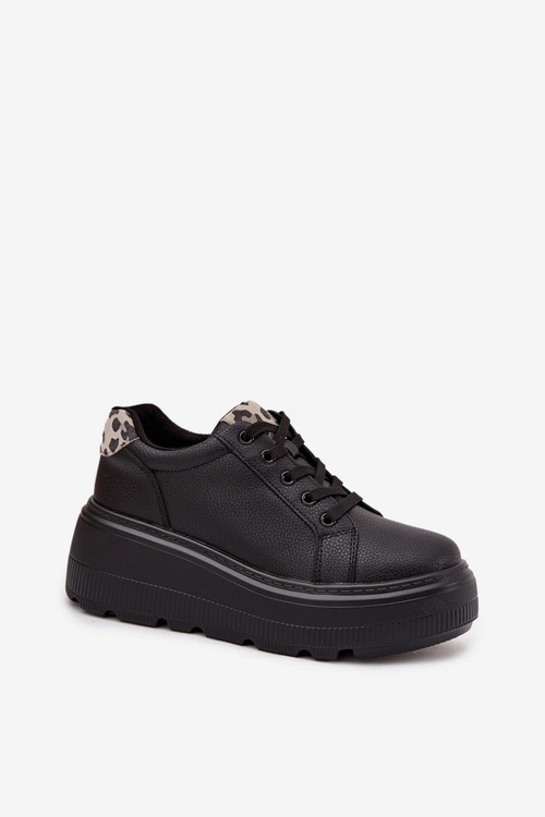Skórzane Sneakersy Damskie Na Platformie Panterka Vinceza 89144 Czarne
