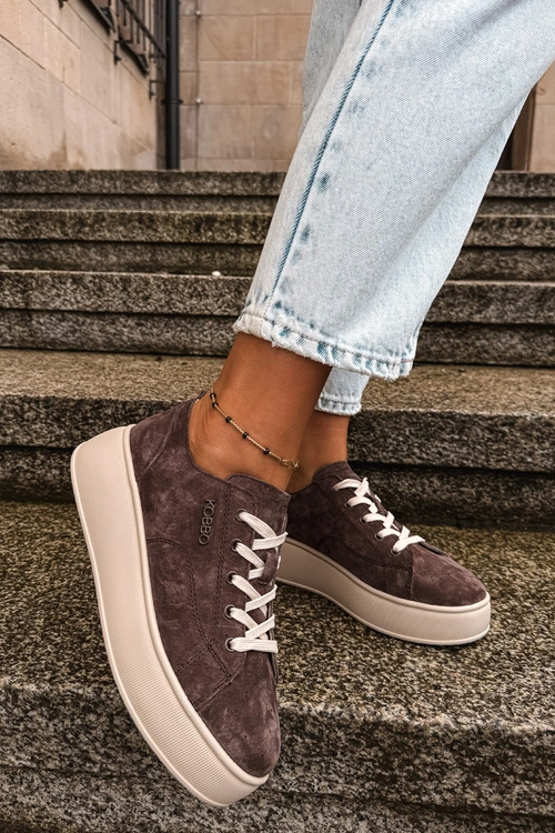 Skórzane Zamszowe Sneakersy Na Platformie Kobbo 41535 Czekoladowe