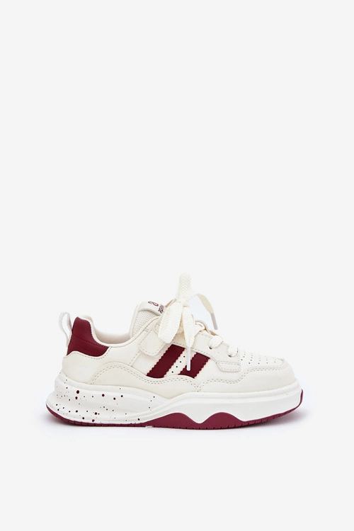 Sneakersy Dziecięce Na Platformie Beżowo-Bordowe Grellio
