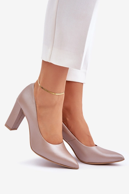 Satynowe Czółenka Lewski Shoes 2453 Beżowe