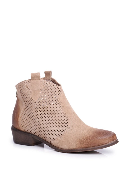Botki Damskie Welurowe Exquisite Jasno Beżowe 1166