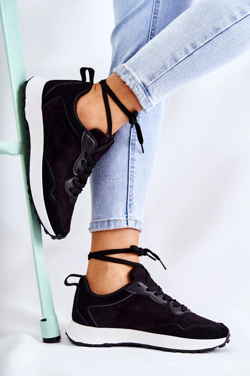 Damskie Zamszowe Buty Sportowe Czarne Nayla
