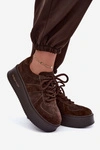 Skórzane Zamszowe Sneakersy Damskie Na Platformie Lee Cooper LCJ-26-01-4644 Czekoladowe